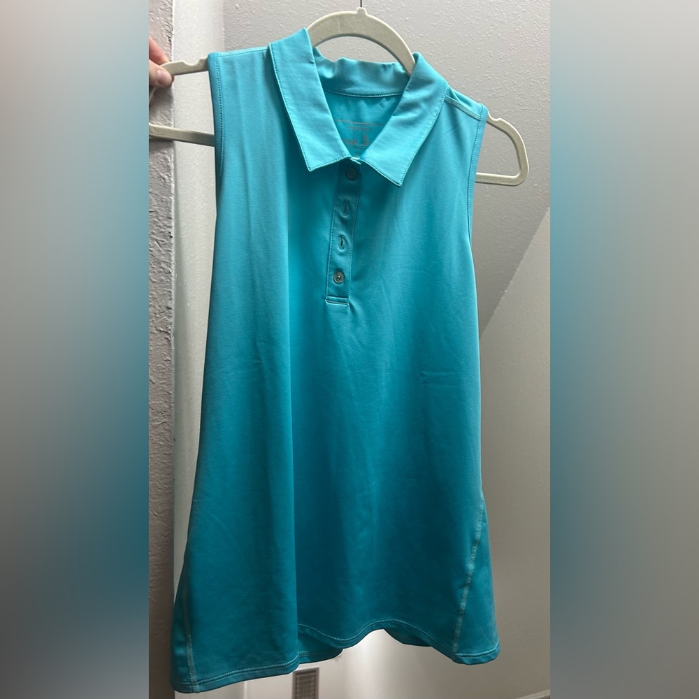 T&J Designs Turquoise Sleeveless golf Polo Top racer back